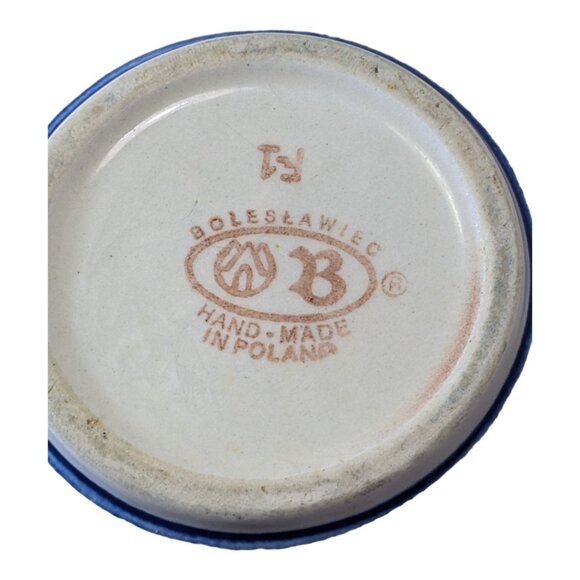 Handmade Boleslawiec Polish Pottery Bowl 7.5" Blue & White with Dotted Pattern - Picture 7 of 8